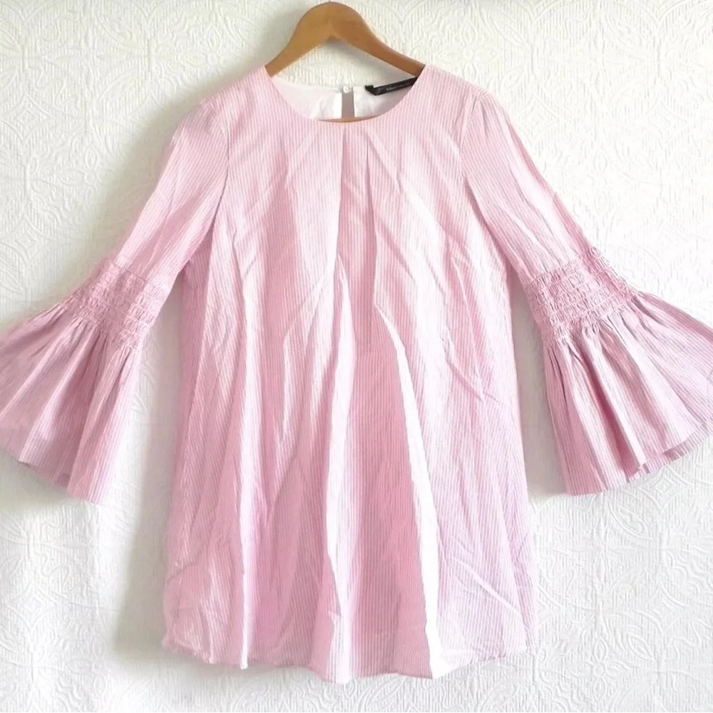 Zara Blogger Favorite Striped Skort Romper Mini Dress with Long Bell Sleeves - Picture 7 of 16